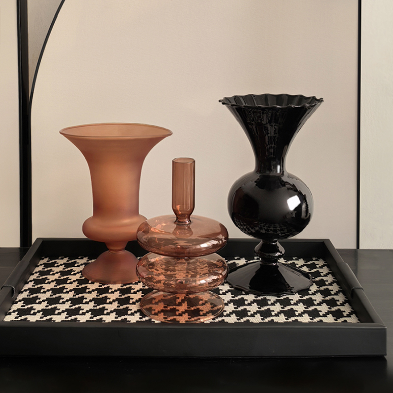 LIVETAI轻奢复古风黑色玻璃烛台