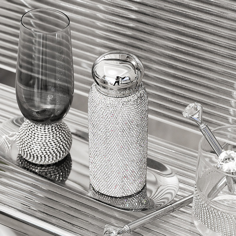 LIVETAI 작은 고급 기능 인터넷 연예인 라인석 보온병 컵 다이아몬드 소형 및 휴대용 304 스테인레스 스틸 워터 컵