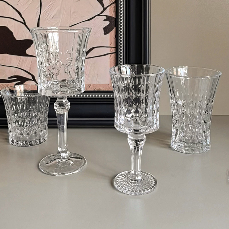 LIVETAI 轻奢风浮雕钻石威士忌高脚红酒杯家用高颜值洋酒香槟杯子,餐饮具,葡萄酒/红酒杯,淘宝优惠券,粉丝福利购,淘宝优惠卷