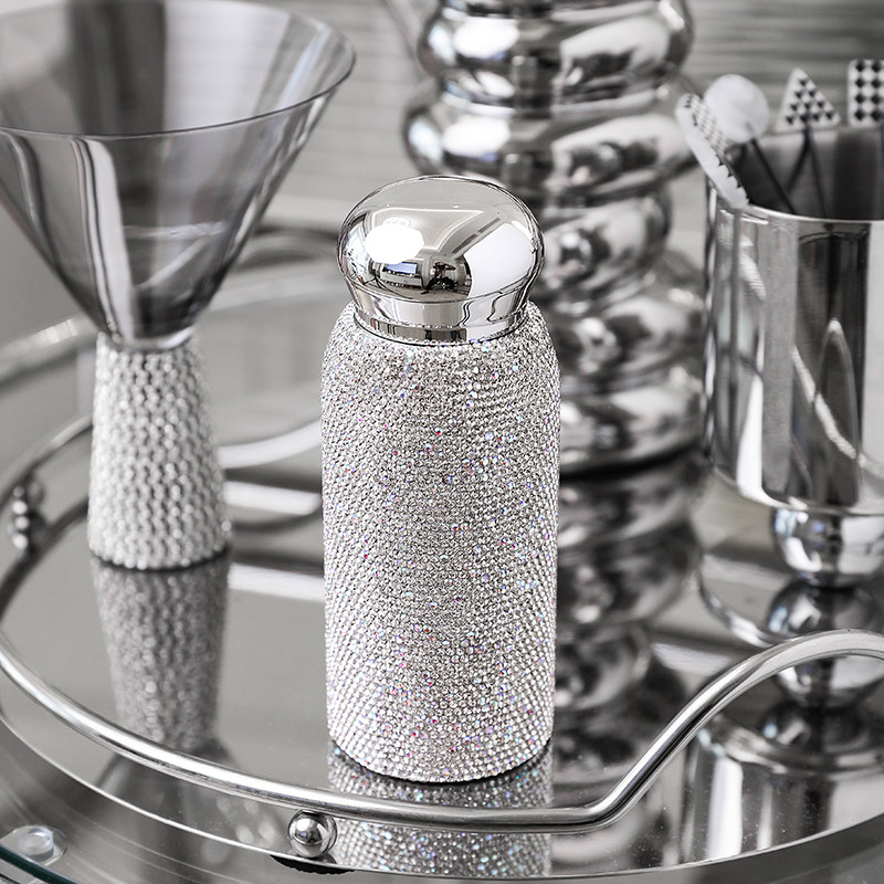 LIVETAI 작은 고급 기능 인터넷 연예인 라인석 보온병 컵 다이아몬드 소형 및 휴대용 304 스테인레스 스틸 워터 컵