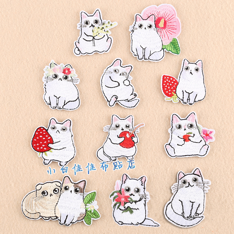 衣服装饰贴布贴花全刺绣卡通动物猫