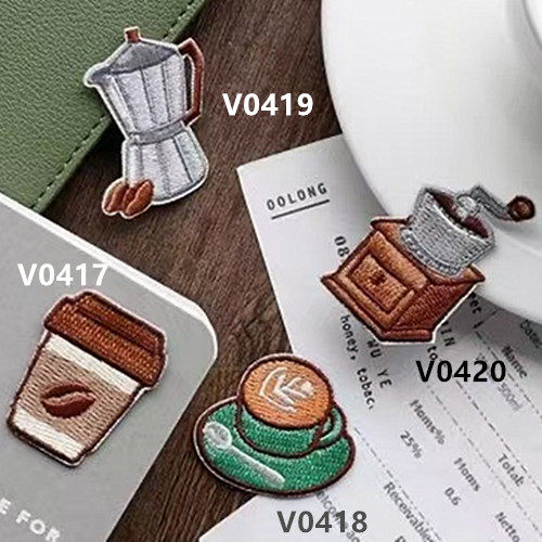 自粘贴】咖啡衣服装饰贴布贴花全刺绣贴纸书龙骧包手账本ipad壳贴