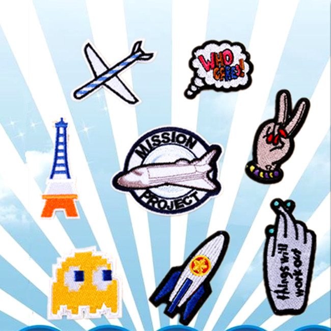 diy手工配饰补丁贴布贴花飞机埃菲尔铁塔火箭手掌who cares