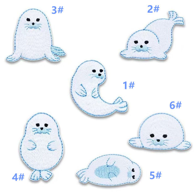 自粘贴】海洋动物白海豚海狮海豹卡通可爱衣服装饰贴布贴花刺绣贴