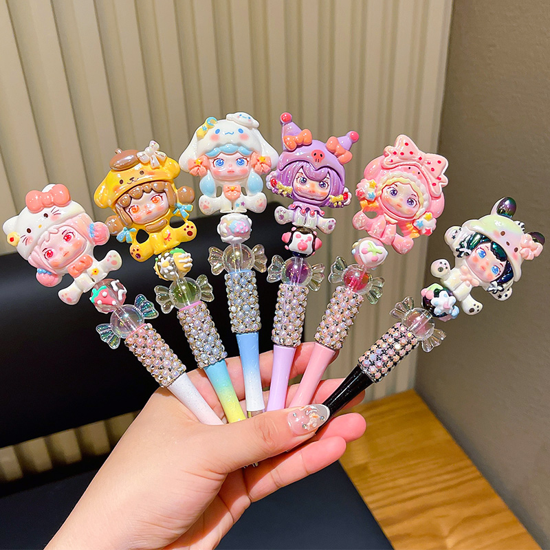 圆珠笔黑色卡通三丽鸥Diy笔创意水钻公主彩色笔小女孩考试专用笔儿童文具