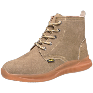 劳保鞋男猪皮高帮实心底防砸防刺穿安全鞋牛筋底猪皮钢包头工作鞋