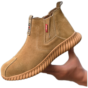 劳保鞋男钢包头牛皮一脚蹬加绒棉鞋防砸防刺穿工地安全鞋女工作鞋