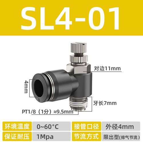 白色气缸调速阀节流阀SL4/6/8/10/12-M5/01234气管调节阀气动接头