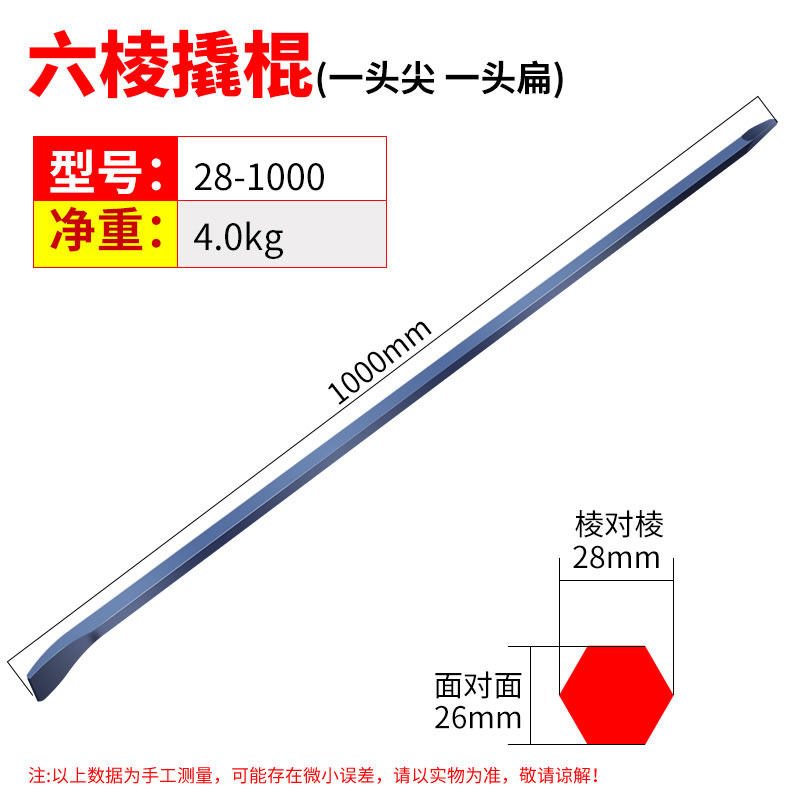 多功能撬棍特种钢扁头加粗撬棒重型撬杆钢钎翘棍工具撬杠加力杆