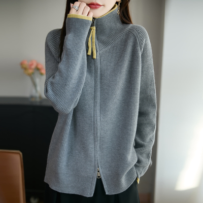 设计感双拉链针织开衫女