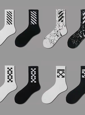 off white ow袜子男长袜女中筒ins潮条纹秋冬纯棉欧美百搭运动袜
