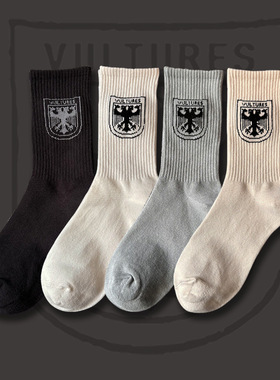 24春夏新款恶搞侃爷秃鹫限定盾牌中筒袜子潮袜男女kanye