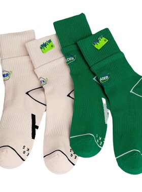 秋冬季韩国东大门ADER联名刺绣白色中筒袜男运动袜子女长袜ins潮