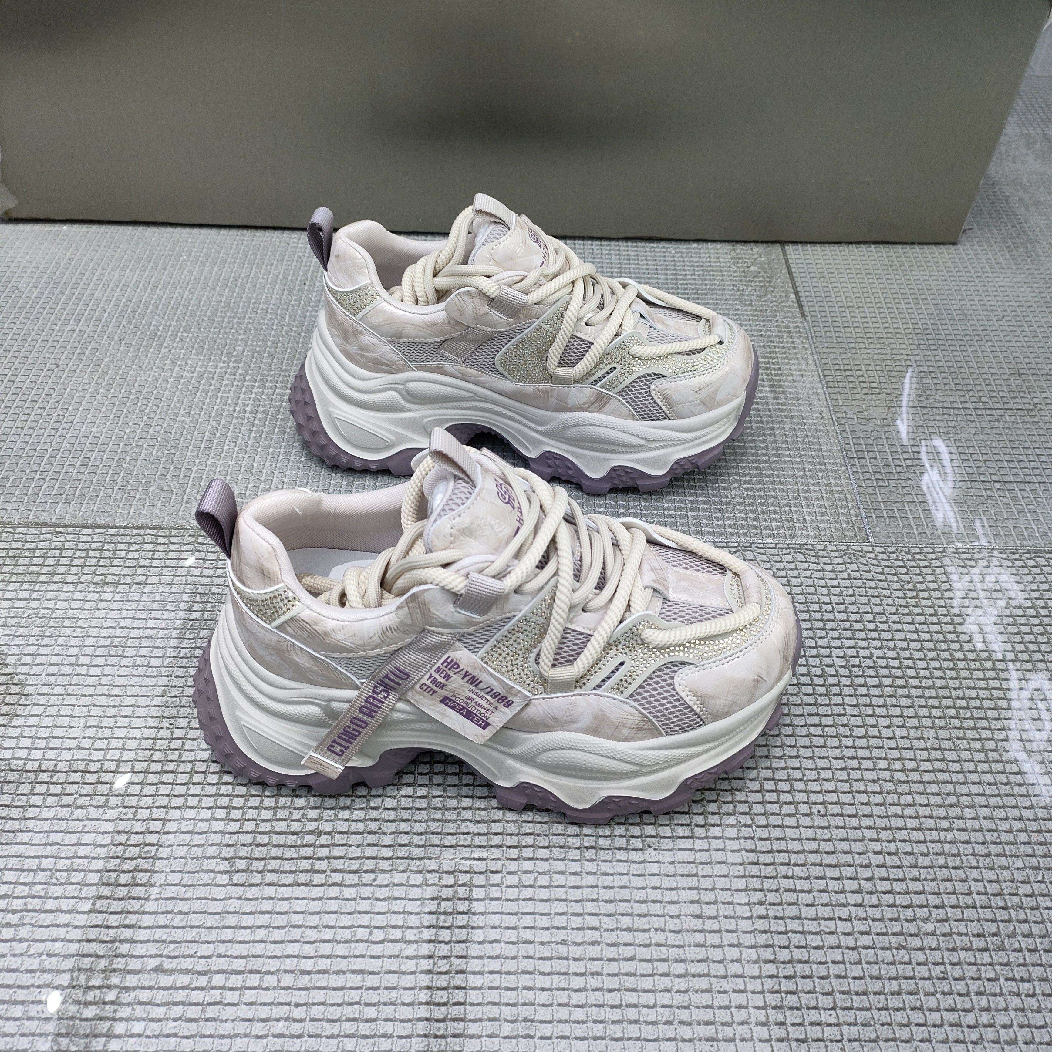 欧货厚底水钻老爹鞋女2026春季新款真皮多巴胺增高轻便运动休闲鞋,女鞋,老爹鞋,淘宝优惠券,粉丝福利购,淘宝优惠卷