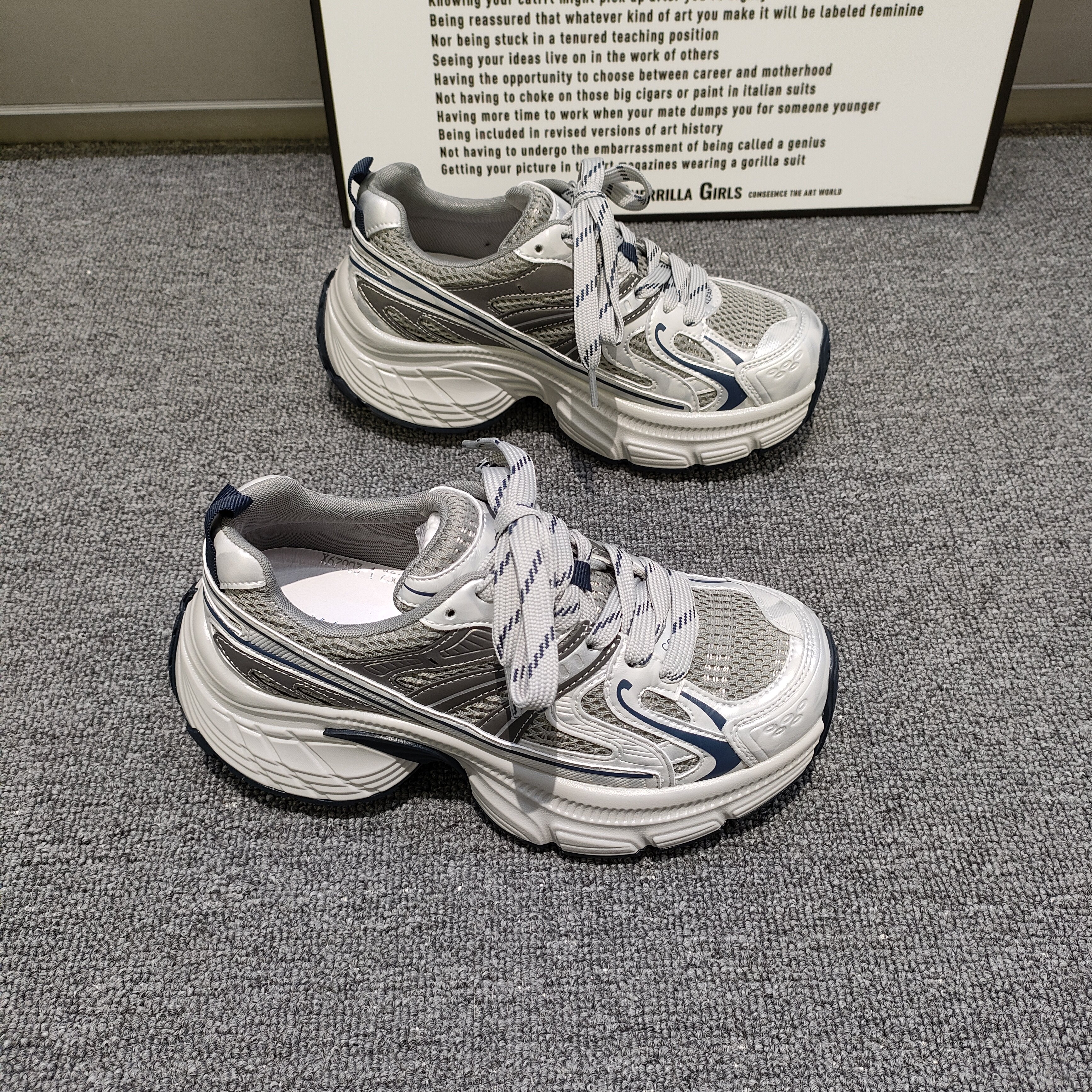 真皮女鞋2026春新款ins潮厚底增高6CM真皮老爹鞋低帮百搭运动鞋女