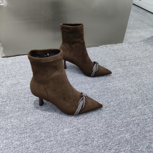 一代佳人2025新款高跟弹力靴瘦瘦靴尖头水钻时尚袜靴细跟鞋秋冬女