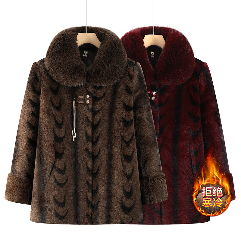 冬季中老年女装妈妈加绒加厚保暖外套奶奶装棉衣中长款大衣棉袄