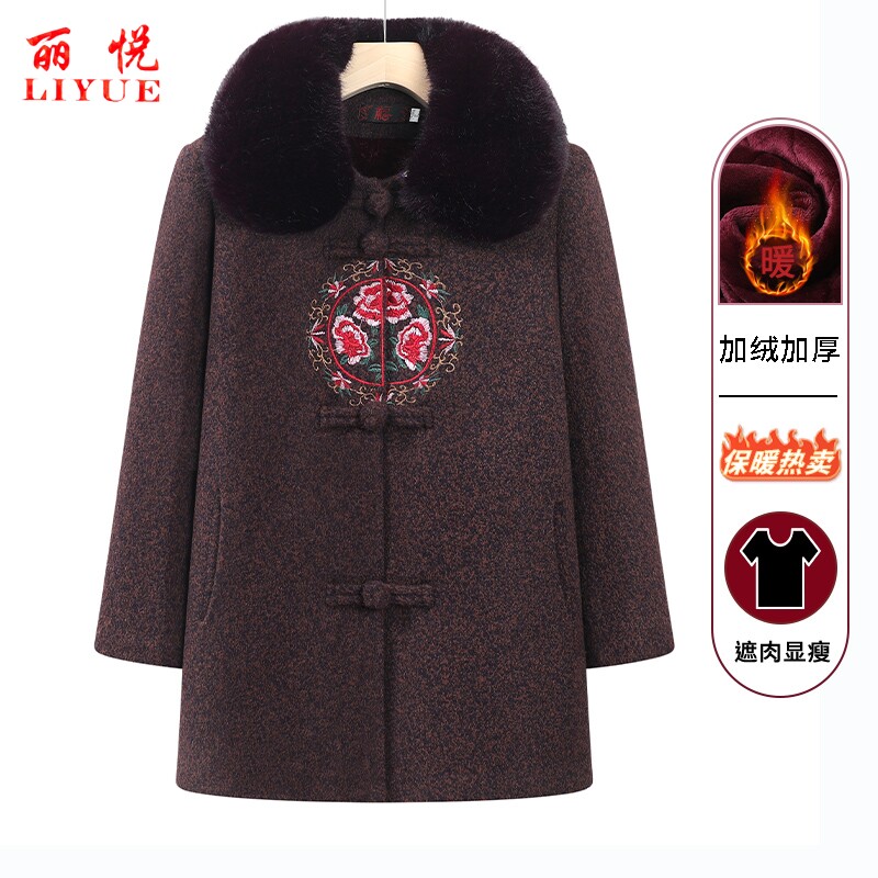 奶奶秋冬加绒加厚外套妈妈装大衣中老年人女装冬季棉服老太太衣服