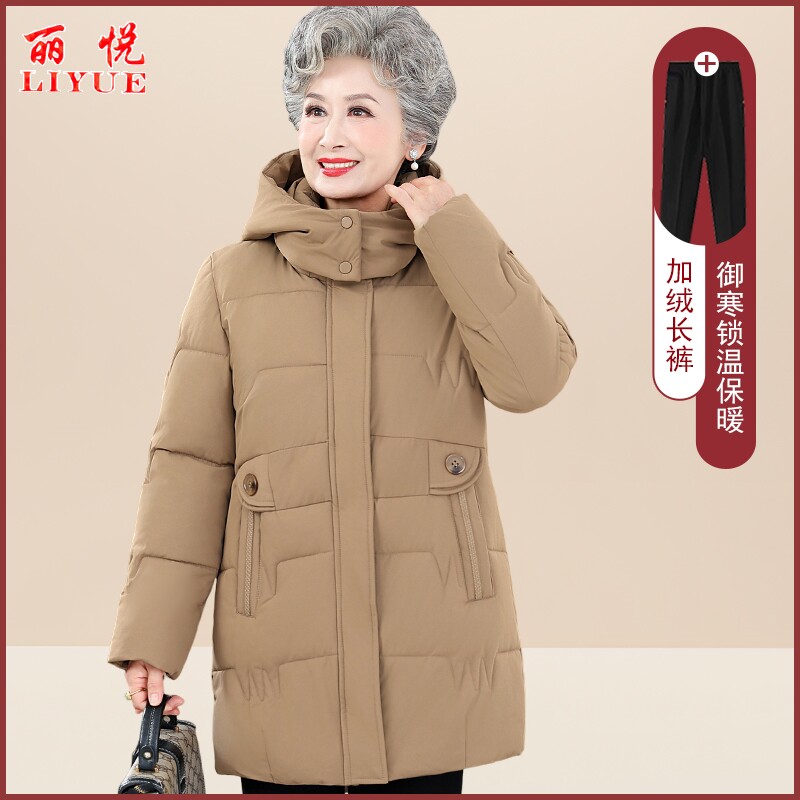 中老年羽绒棉服女款妈妈款加厚棉袄女冬中长款棉衣减龄奶奶装外套