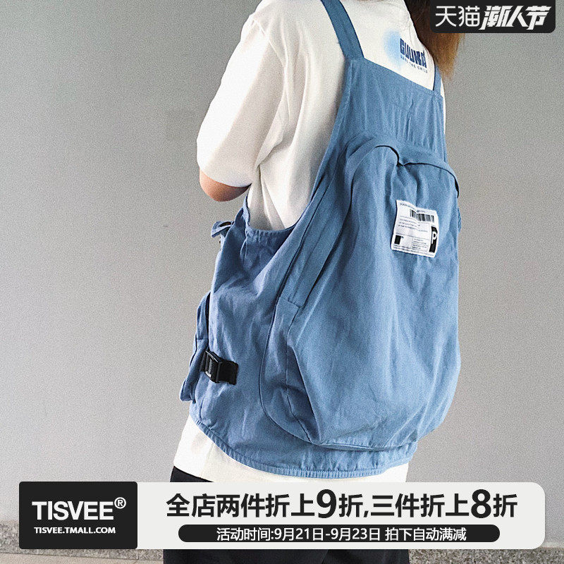 TISVEE 秋冬国潮马夹背心大背包日系复古马甲男女无袖潮牌外套潮