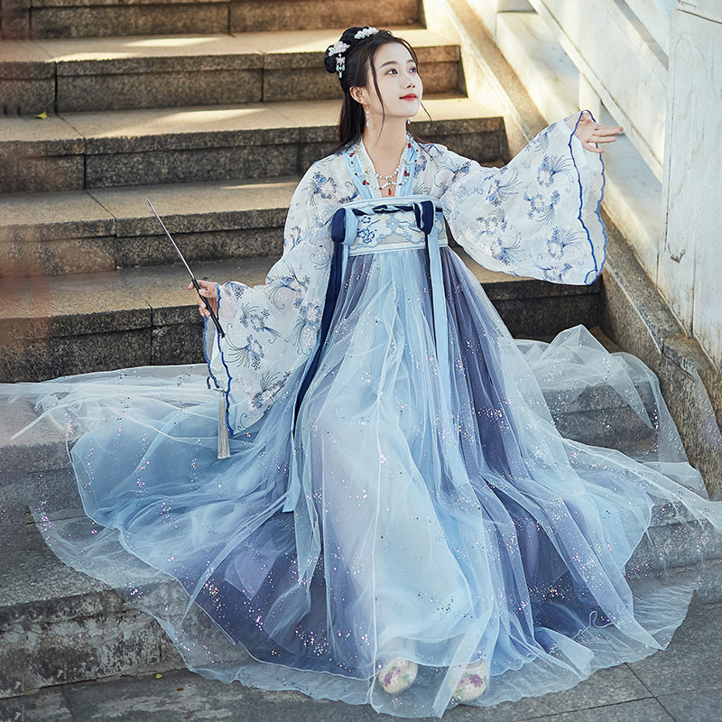 汉服女古装中国风超仙气飘逸古风学生秋冬款齐胸襦裙全套加厚保暖