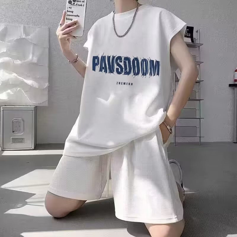 休闲运动套装男士夏季潮牌潮流2026新款无袖男装一套搭配帅气衣服