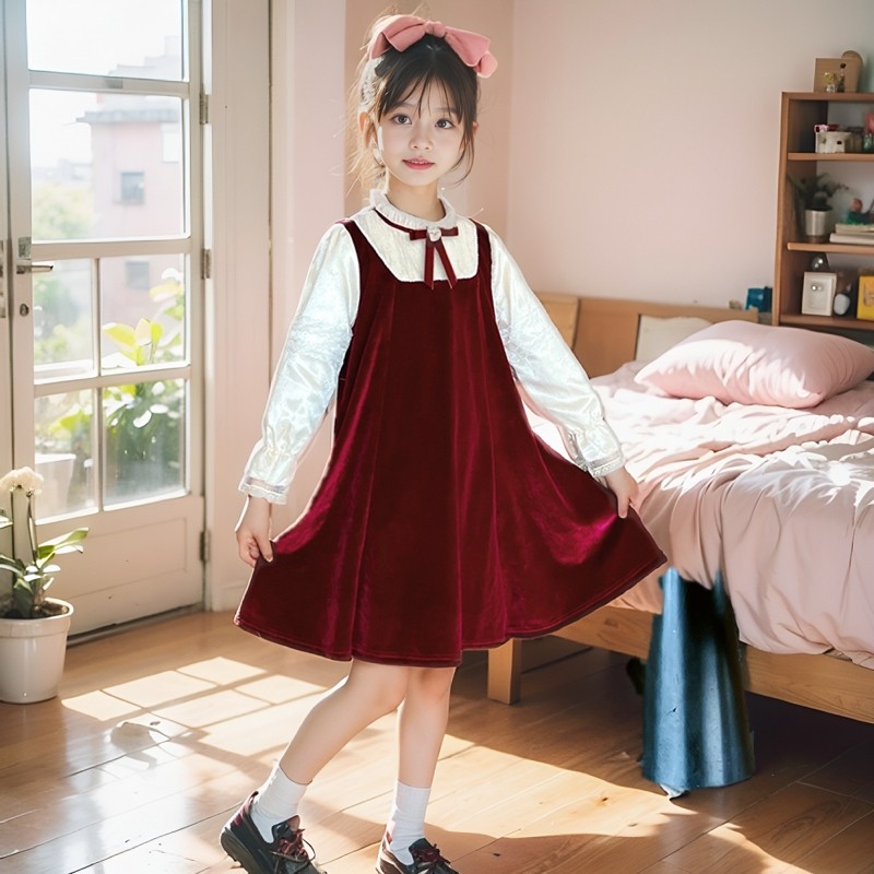 女童连衣裙春秋季2024新款洋气网红公主裙儿童春装丝绒小女孩裙子