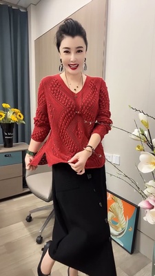 V领织花百搭针织衫时尚爆款女装