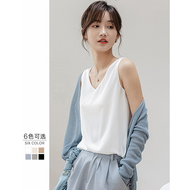 v领吊带背心女夏季2026年新款白色双层防透宽松内搭打底无袖上衣