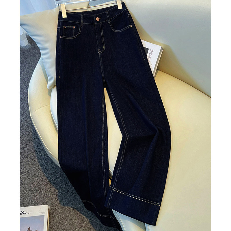 直筒牛仔裤女春秋2025新款复古蓝色小个子显瘦遮胯高腰九分阔腿裤