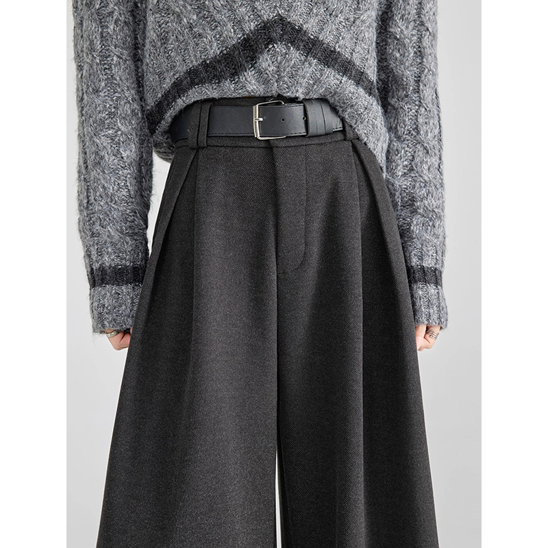 宽松阔腿裤女春秋2025新款高腰垂感显瘦大脚裤黑色休闲毛呢西装裤