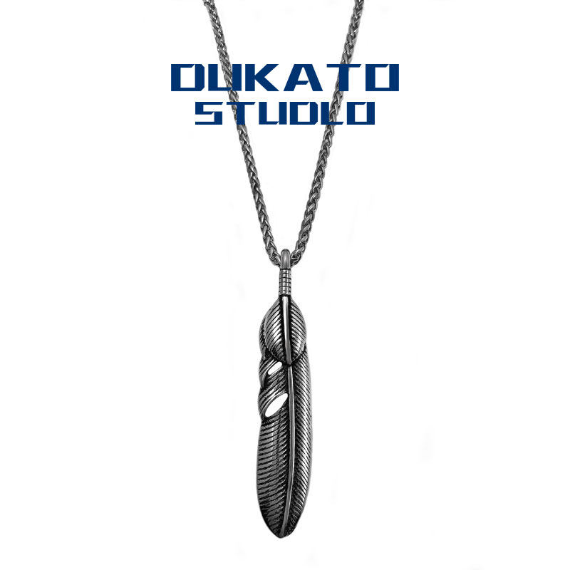 DUKATO新品钛钢羽毛项链欧美 ins风情侣朋克嘻哈吊坠男女百搭链子