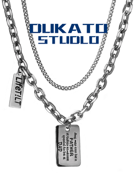 DUKATO新款钛钢方牌吊坠英文字母双层叠戴项链嘻哈欧美潮酷冷淡风