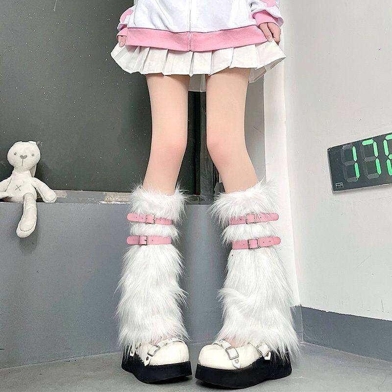 Y2K亚文化辣妹小腿袜毛绒袜套秋冬甜美少女狐狸毛腿套靴套女