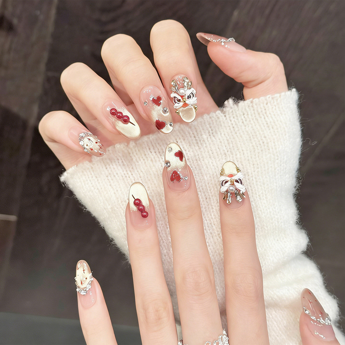 纯手工穿戴甲2026新款新年美甲短款中长款甲片指甲贴片轻奢高级感,彩妆/香水/美妆工具,穿戴甲/甲片,淘宝优惠券,粉丝福利购,淘宝优惠卷