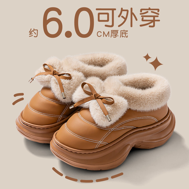 高跟棉拖鞋女包根厚底2025时尚PU皮拖鞋冬季保暖棉鞋外穿增高棉鞋