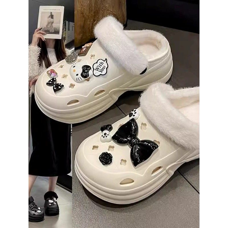洞洞鞋卡通可爱加绒女2025秋冬新款增高百搭两穿保暖棉拖鞋,居家布艺,居家棉拖/棉鞋,淘宝优惠券,粉丝福利购,淘宝优惠卷