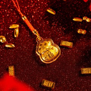新年送礼足金999黄金小小福袋手机链钥匙扣包挂件跨境送礼物