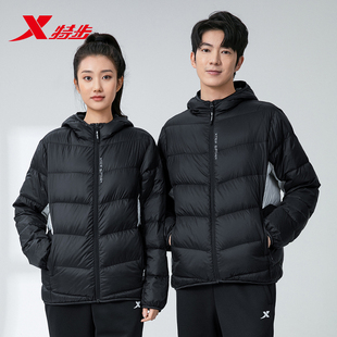 特步羽绒服男女2025冬季新款短款防风保暖休闲运动外套跑步训练