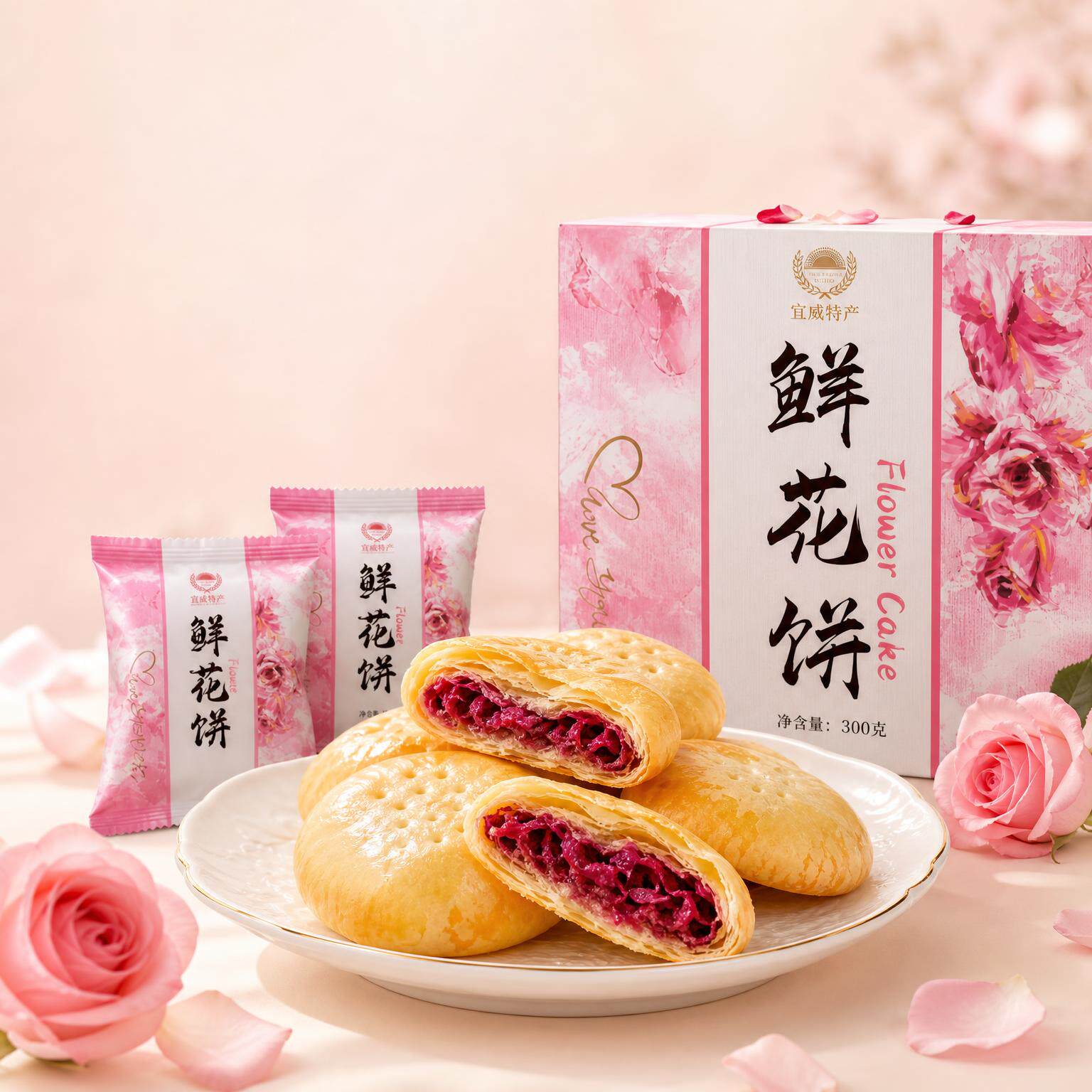 阳光鲜花饼礼盒装手工酥皮糕点心