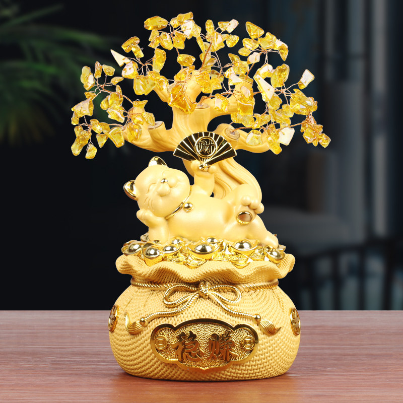 招财猫黄水晶发财树存钱罐摆件客厅办公室装饰品店铺乔迁开业礼品,家居饰品,桌面摆件,淘宝优惠券,粉丝福利购,淘宝优惠卷