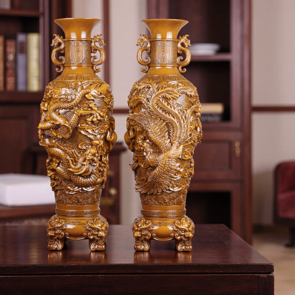 龙凤花瓶摆件一对中式家居客厅