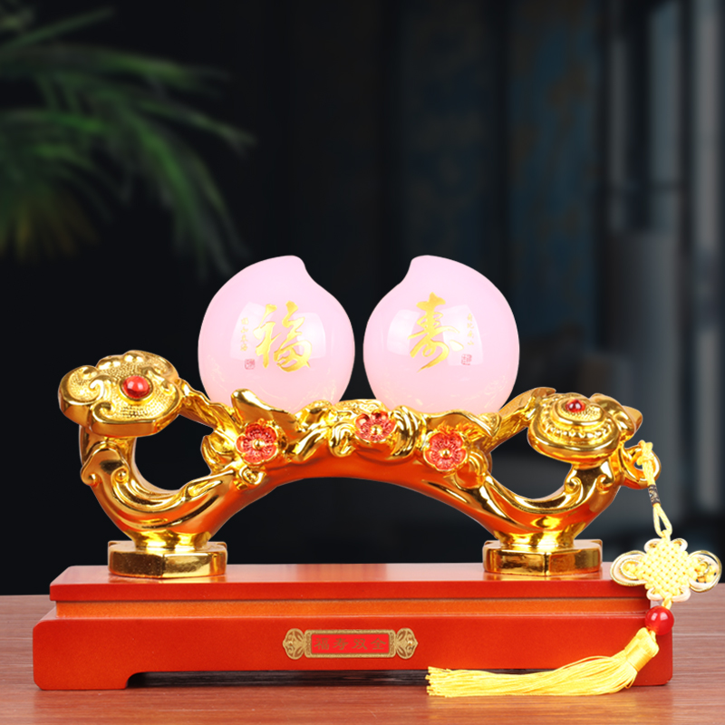 森木桐琉璃玉如意寿桃摆件