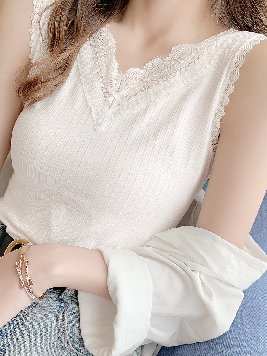 蕾丝吊带背心女秋季2025新款韩版V领拼接莫代尔显瘦内搭打底衫潮,女装/女士精品,背心吊带,淘宝优惠券,粉丝福利购,淘宝优惠卷