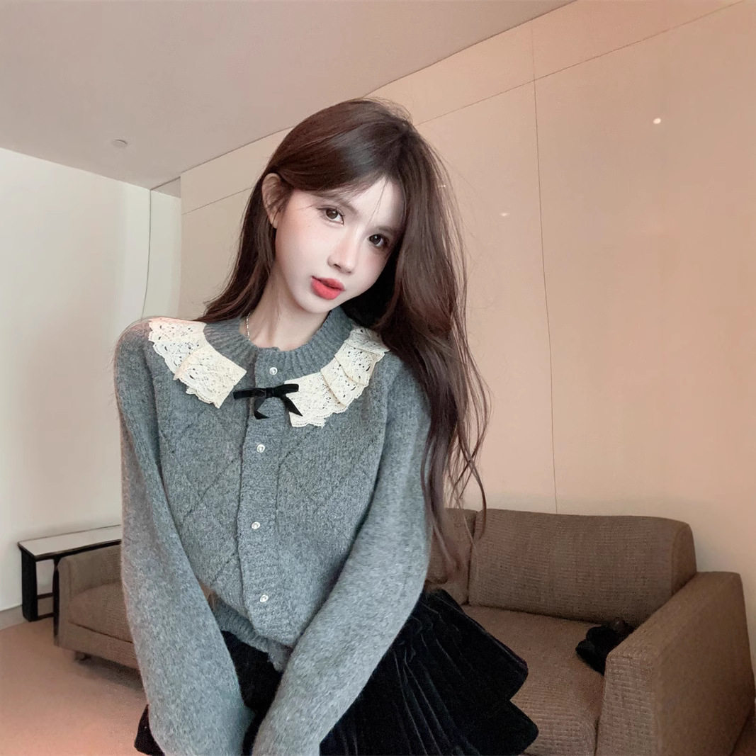 小香风蝴蝶结针织衫女秋