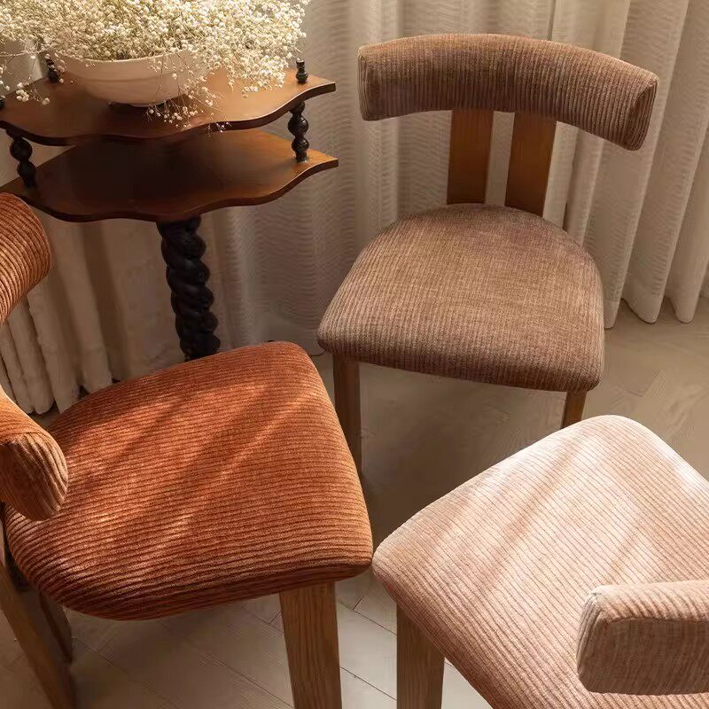 2026法式布艺餐椅实木布艺复古风椅子胡桃木色Molly椅中古莫莉椅