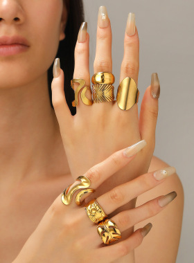 欧美高级感不锈钢不规则戒指开口