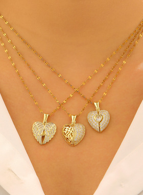 欧美跨境个性不锈钢爱心开合项链