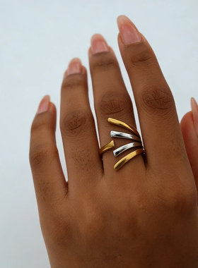 欧美跨境时尚镂空三环不锈钢戒指