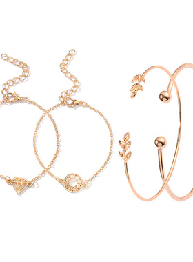 手饰树叶欧美手链饰品开口钻石